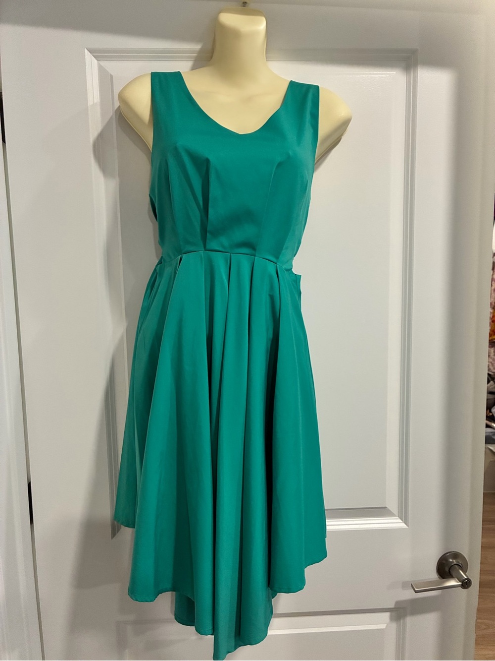 Louche Teal Fit & Flare Dress Open Tie Back Sleeveless Size 10